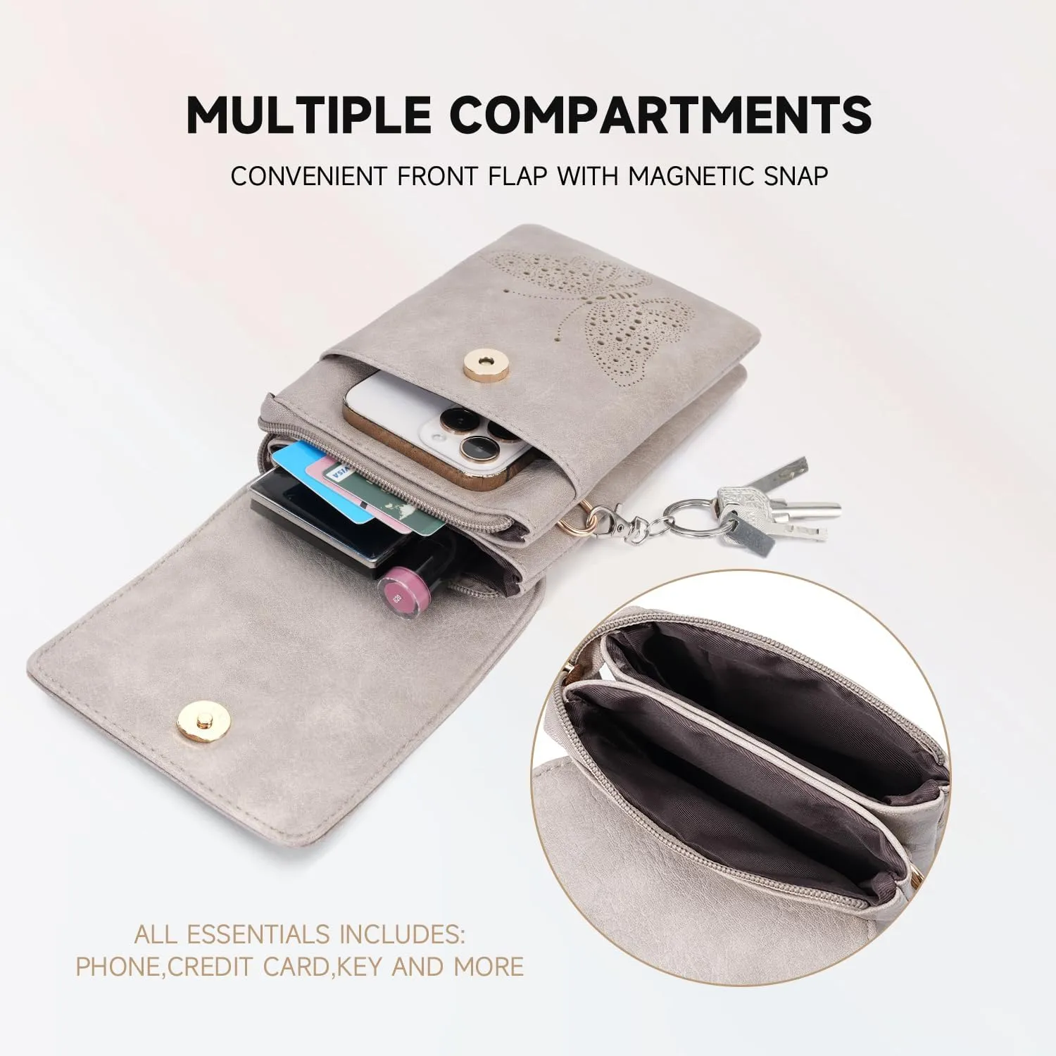 Leather Small Crossbody Bags for Women Trendy Cell Phone Bag Wallet Purses Butterfly Design