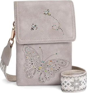 Leather Small Crossbody Bags for Women Trendy Cell Phone Bag Wallet Purses Butterfly Design