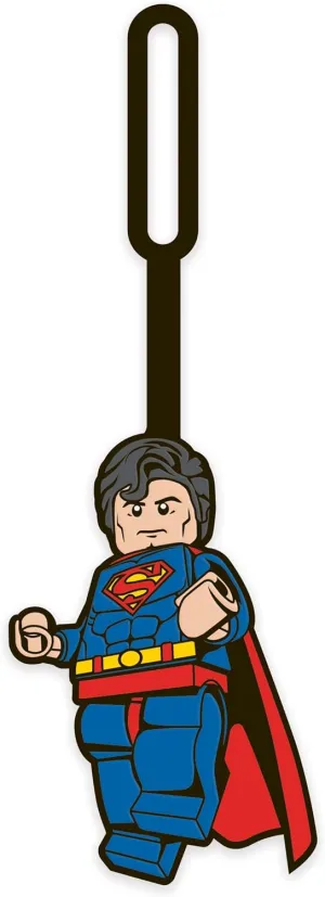 Lego DC Superman Silicone Luggage Tag for Travel, Suitcase, Backpack, Summer Beach Bag (52506), Flexible Silicone Bag tag with writable Surface on Back, 6.5 inches Long Including The Loop