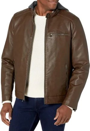 Levi's Men's Rugged Faux Leather Racer Jacket with Hood