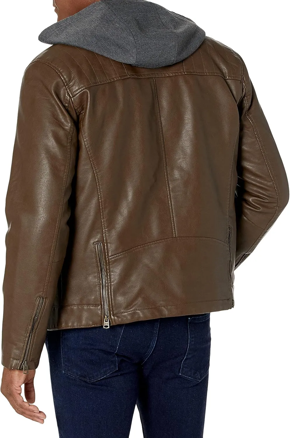 Levi's Men's Rugged Faux Leather Racer Jacket with Hood
