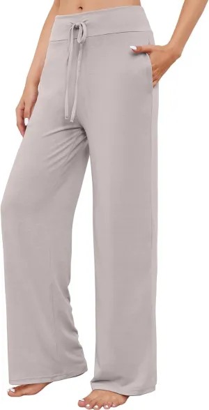 LOCUBE Women's Pajama Pants High Waist Wide Leg Sleep Bottoms with Drawstring & Pockets, Soft Stretchy Comfy Lounge Pants