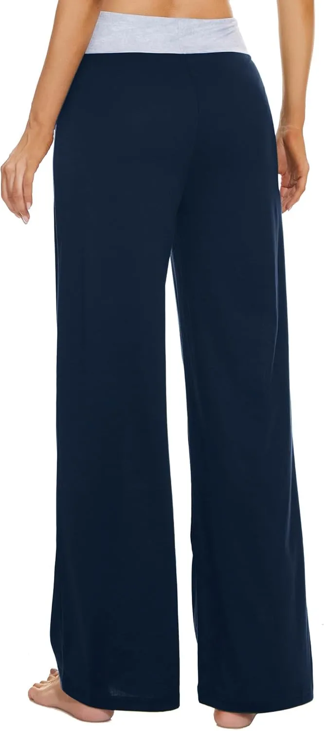 LOCUBE Women's Pajama Pants High Waist Wide Leg Sleep Bottoms with Drawstring & Pockets, Soft Stretchy Comfy Lounge Pants