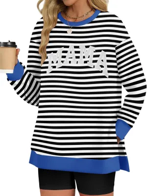 LOMON Long Sleeve Mama Shirts for Women Crewneck Oversized Tshirts Split Side Graphic Tees Fall Pullover Tops