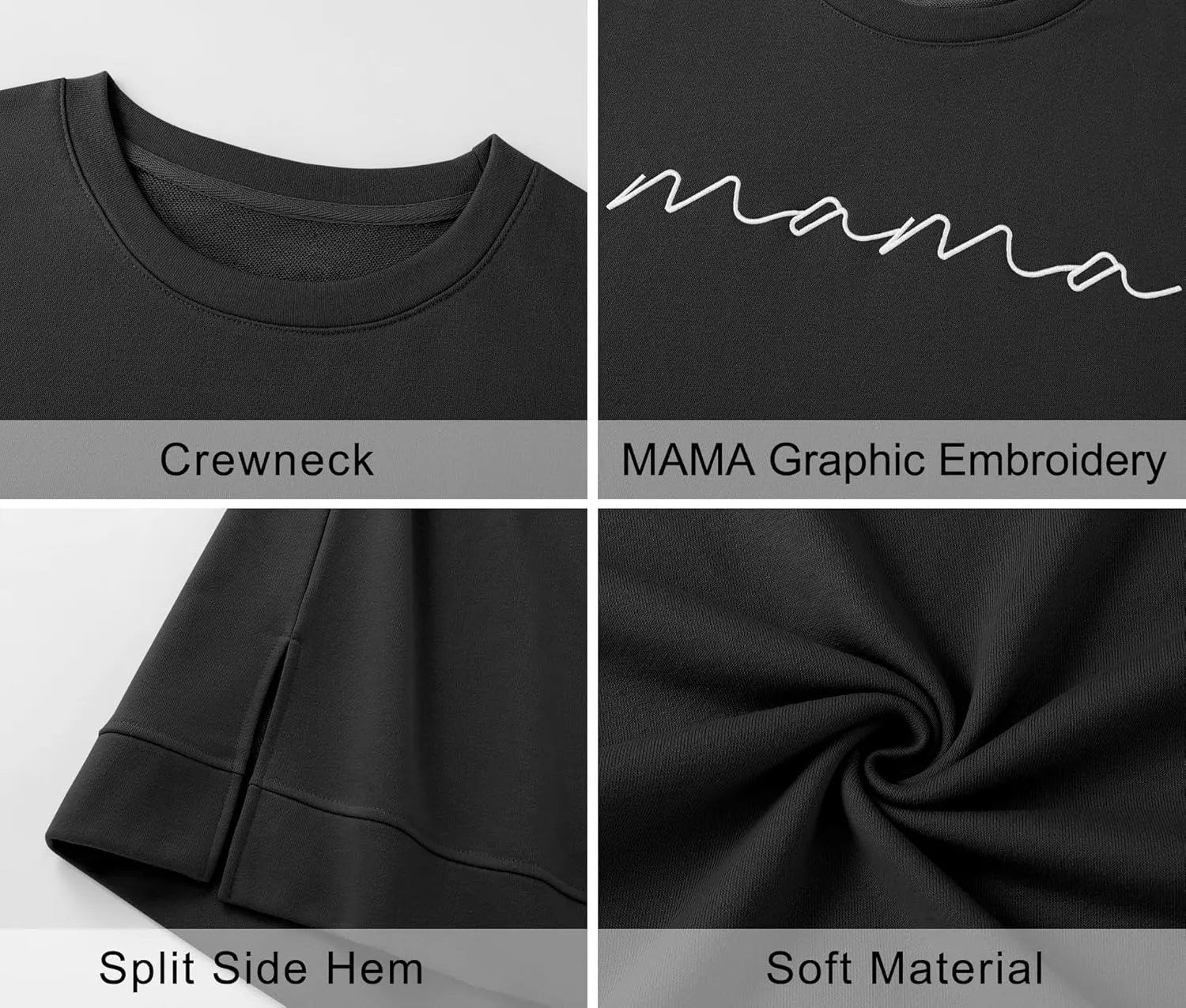LOMON Long Sleeve Mama Shirts for Women Crewneck Oversized Tshirts Split Side Graphic Tees Fall Pullover Tops