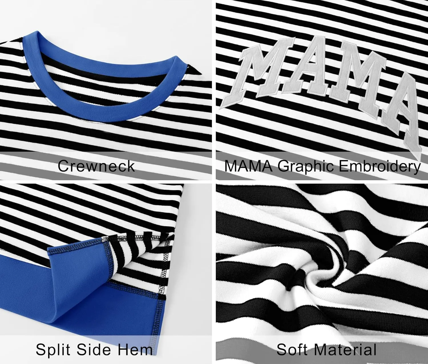 LOMON Long Sleeve Mama Shirts for Women Crewneck Oversized Tshirts Split Side Graphic Tees Fall Pullover Tops