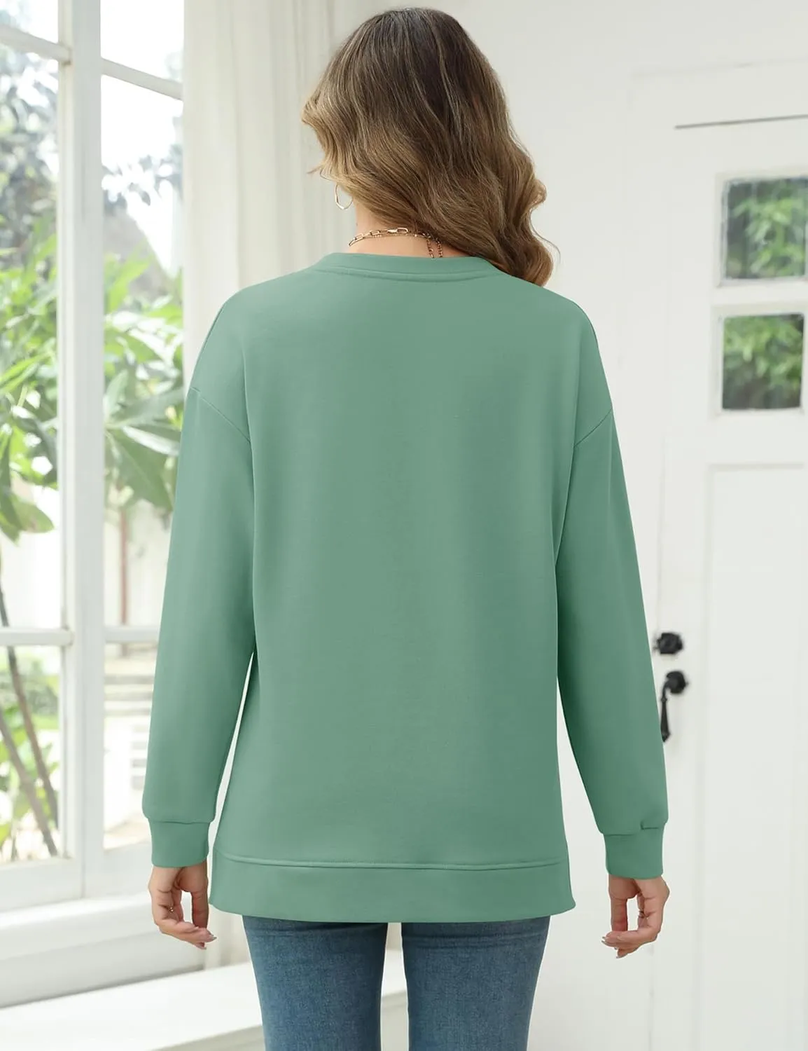 LOMON Long Sleeve Mama Shirts for Women Crewneck Oversized Tshirts Split Side Graphic Tees Fall Pullover Tops