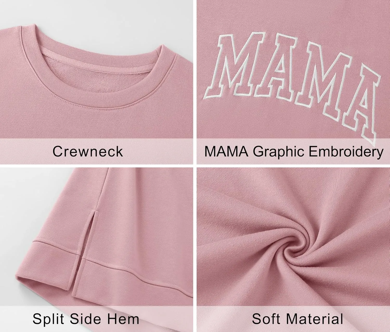 LOMON Long Sleeve Mama Shirts for Women Crewneck Oversized Tshirts Split Side Graphic Tees Fall Pullover Tops