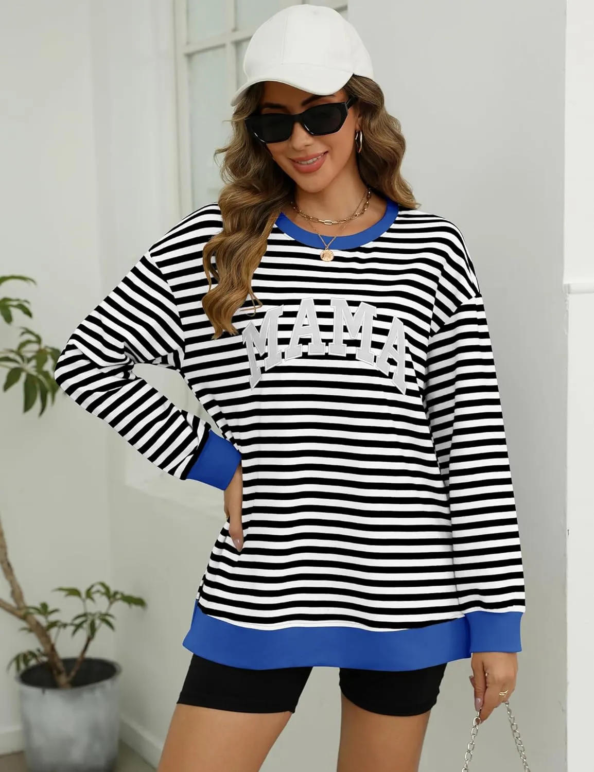 LOMON Long Sleeve Mama Shirts for Women Crewneck Oversized Tshirts Split Side Graphic Tees Fall Pullover Tops