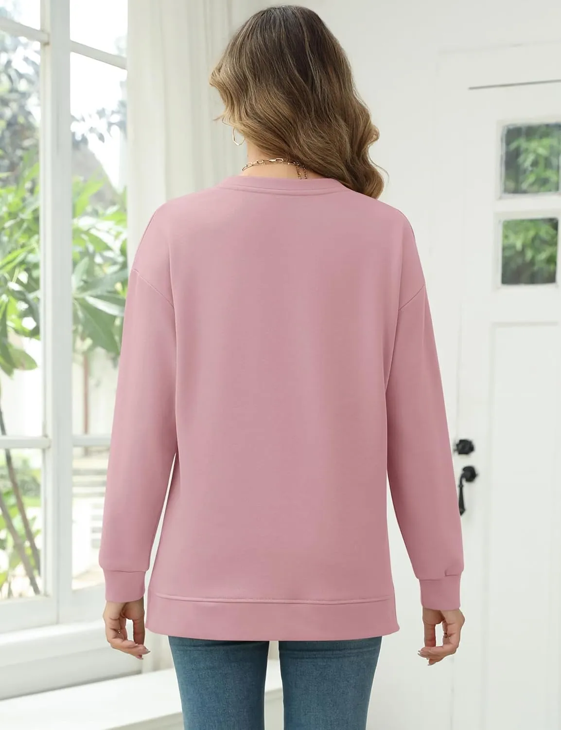 LOMON Long Sleeve Mama Shirts for Women Crewneck Oversized Tshirts Split Side Graphic Tees Fall Pullover Tops