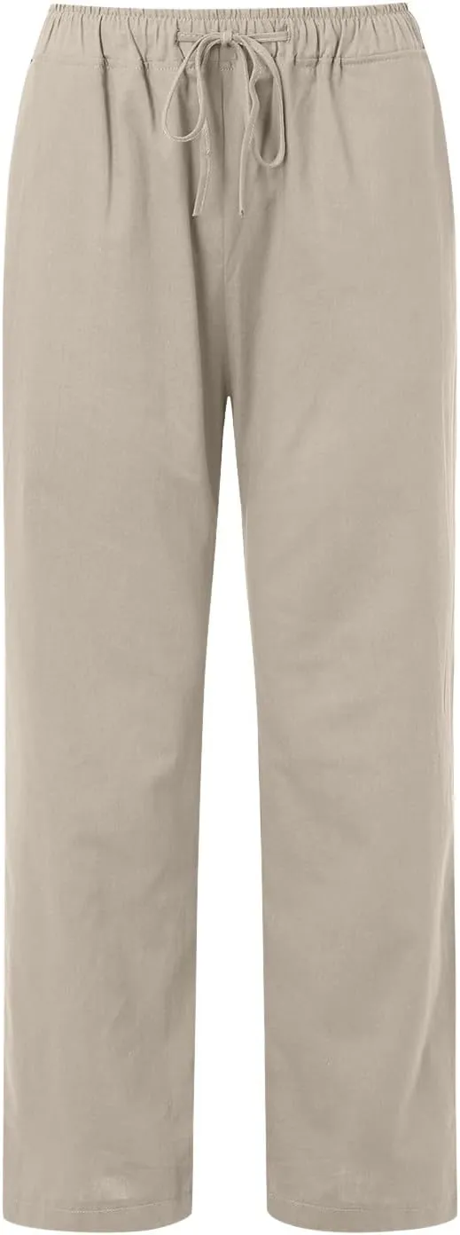 Loose Linen Pants for Women 2025 Baggy Y2K Summer Stretchy Boho Beach Pants Relaxed Loose Fit Elastic Lightweight Trousers