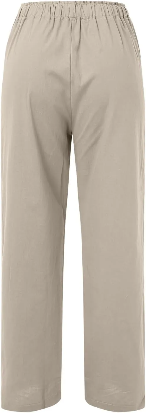 Loose Linen Pants for Women 2025 Baggy Y2K Summer Stretchy Boho Beach Pants Relaxed Loose Fit Elastic Lightweight Trousers