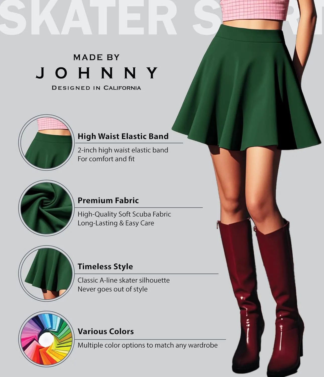 Made By Johnny Women's Basic Versatile Stretchy Flared Casual Mini Skater Skirt XS-3XL Plus Size