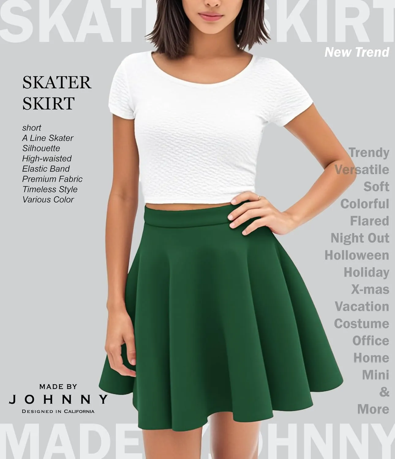 Made By Johnny Women's Basic Versatile Stretchy Flared Casual Mini Skater Skirt XS-3XL Plus Size