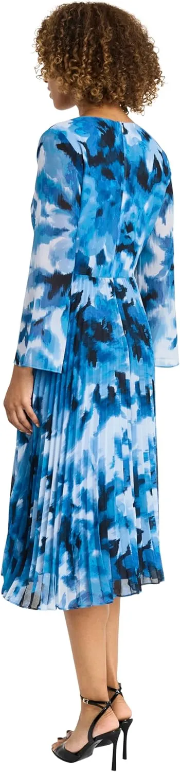 Maggy London Women's Elegant Wrap Midi Long Sleeve V-Neck Pleated Skirt-Versatile Wedding Guest Dresses