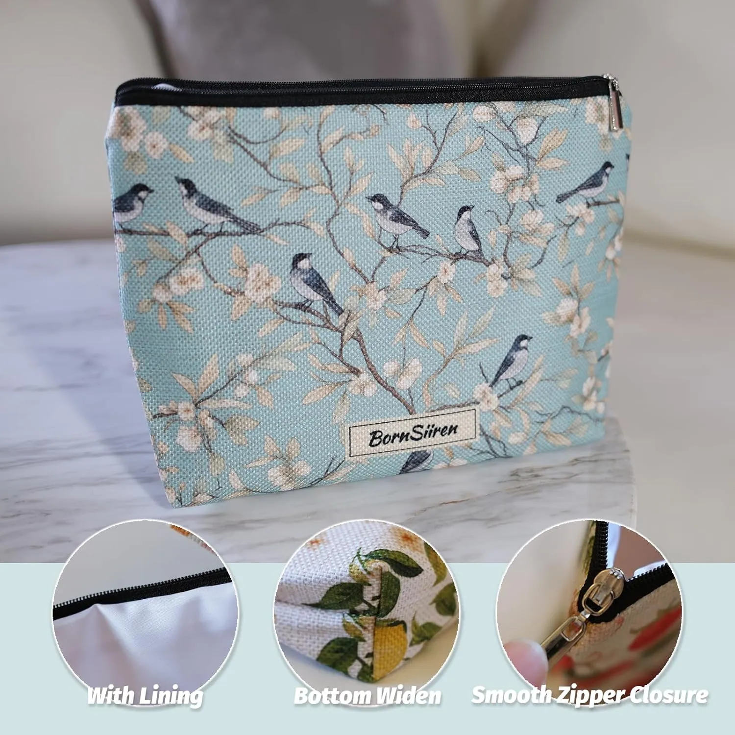 Makeup Bag Blue Magpie Bird Cosmetic Bag for Women Coquette Aesthetic Toiletry Bag Pouch Organizer Travel Accessories Storage with Lining