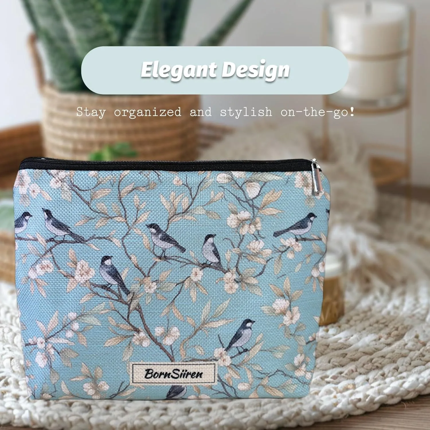 Makeup Bag Blue Magpie Bird Cosmetic Bag for Women Coquette Aesthetic Toiletry Bag Pouch Organizer Travel Accessories Storage with Lining