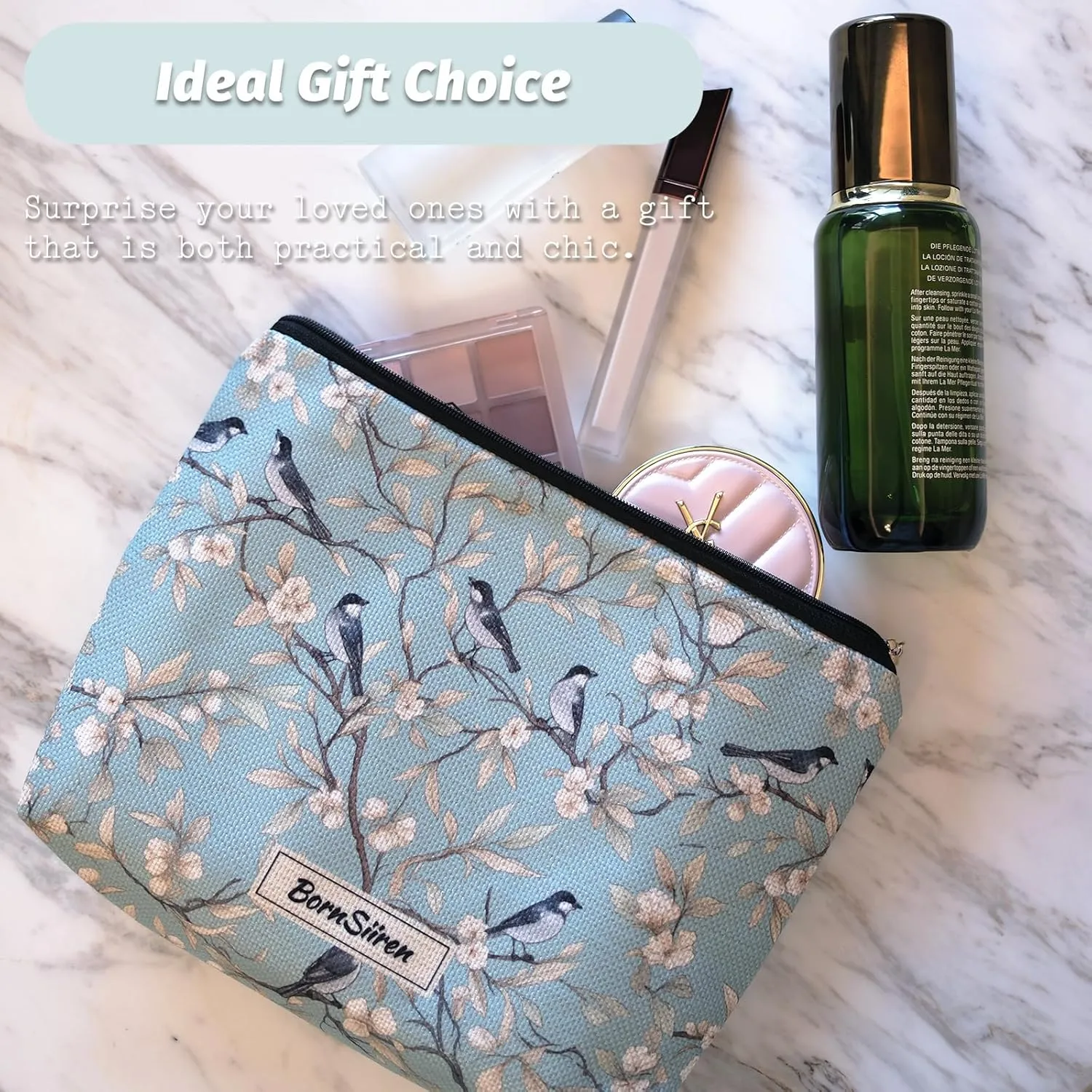 Makeup Bag Blue Magpie Bird Cosmetic Bag for Women Coquette Aesthetic Toiletry Bag Pouch Organizer Travel Accessories Storage with Lining