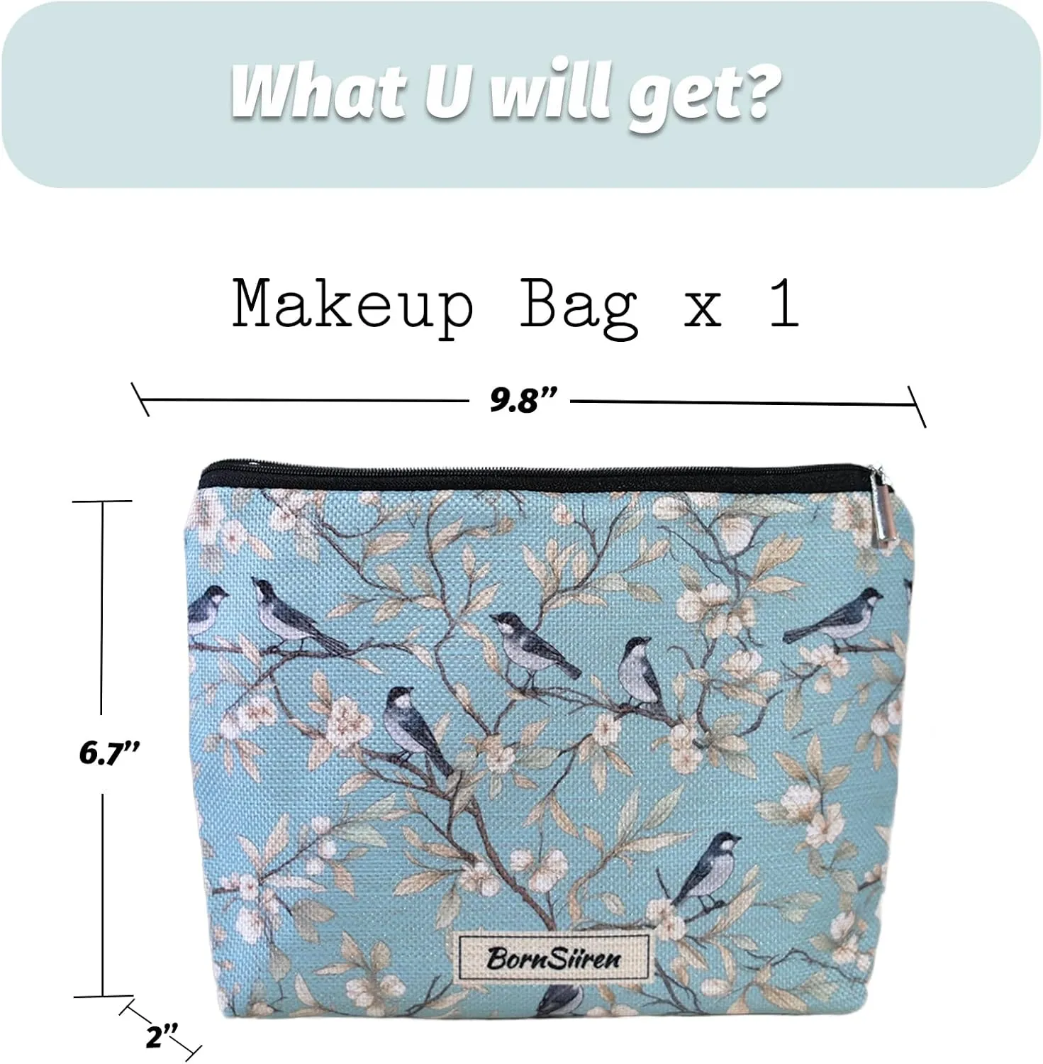 Makeup Bag Blue Magpie Bird Cosmetic Bag for Women Coquette Aesthetic Toiletry Bag Pouch Organizer Travel Accessories Storage with Lining