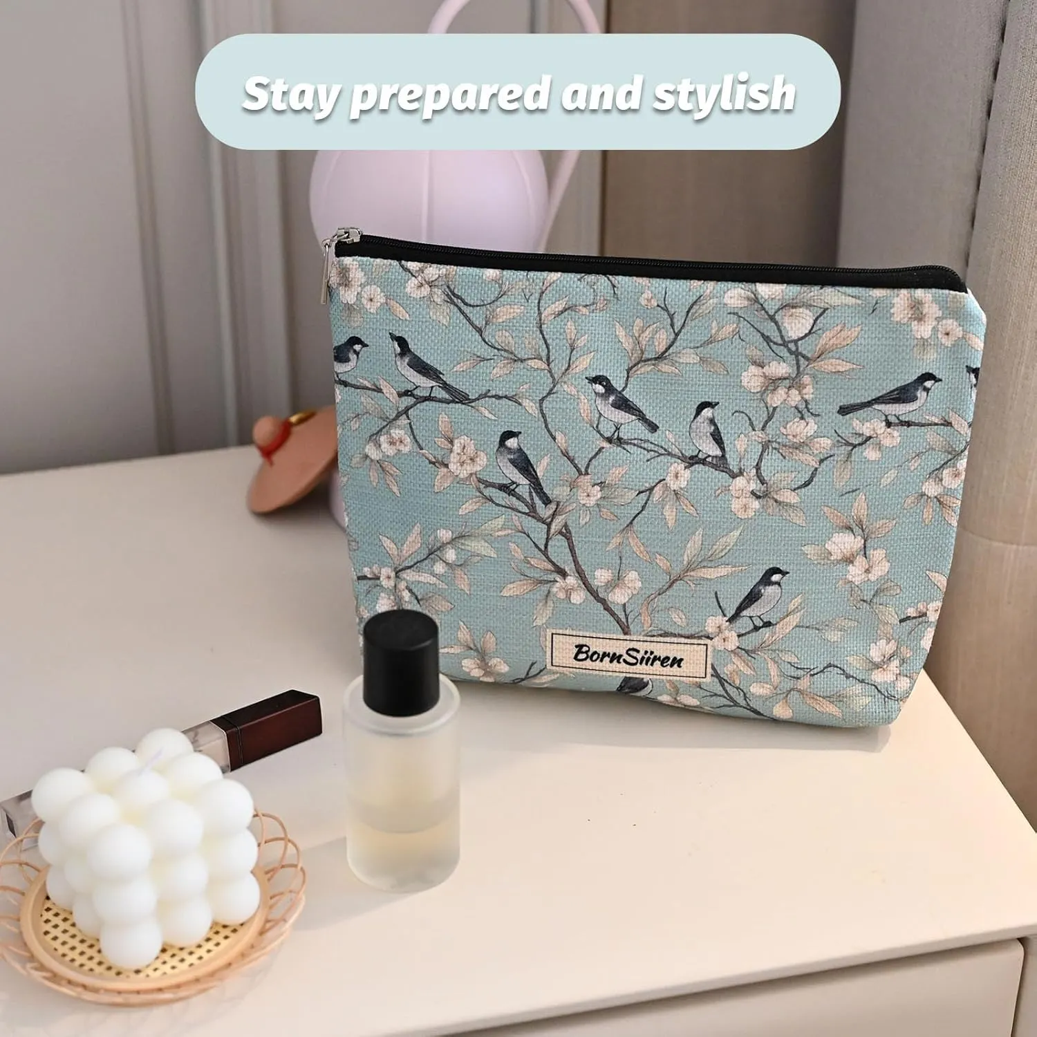 Makeup Bag Blue Magpie Bird Cosmetic Bag for Women Coquette Aesthetic Toiletry Bag Pouch Organizer Travel Accessories Storage with Lining