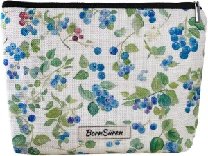 Makeup Bag Blueberry with Leave Cosmetic Bag for Women Coquette Aesthetic Toiletry Bag Pouch Organizer Travel Accessories Storage with Lining