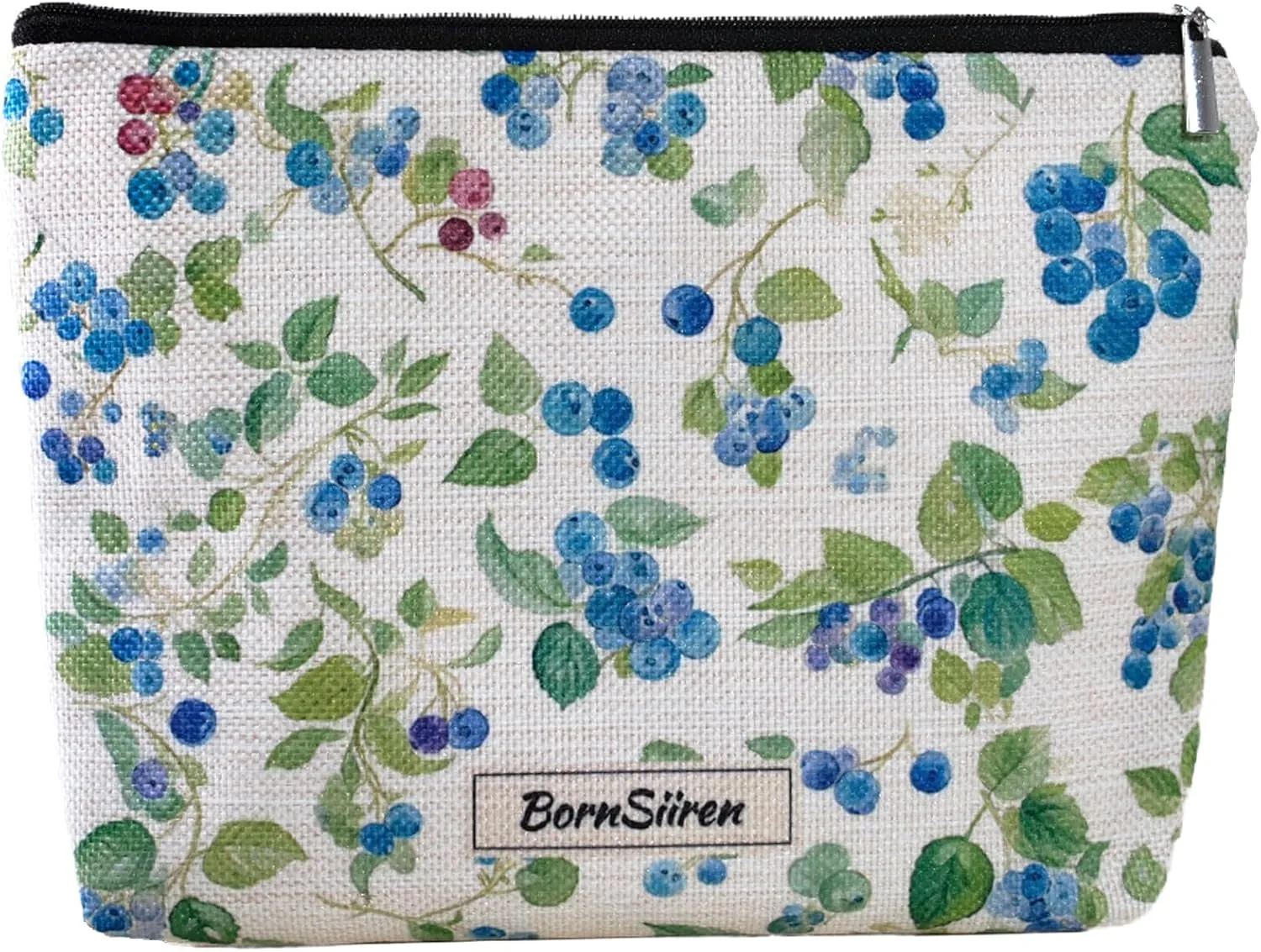Makeup Bag Blueberry with Leave Cosmetic Bag for Women Coquette Aesthetic Toiletry Bag Pouch Organizer Travel Accessories Storage with Lining