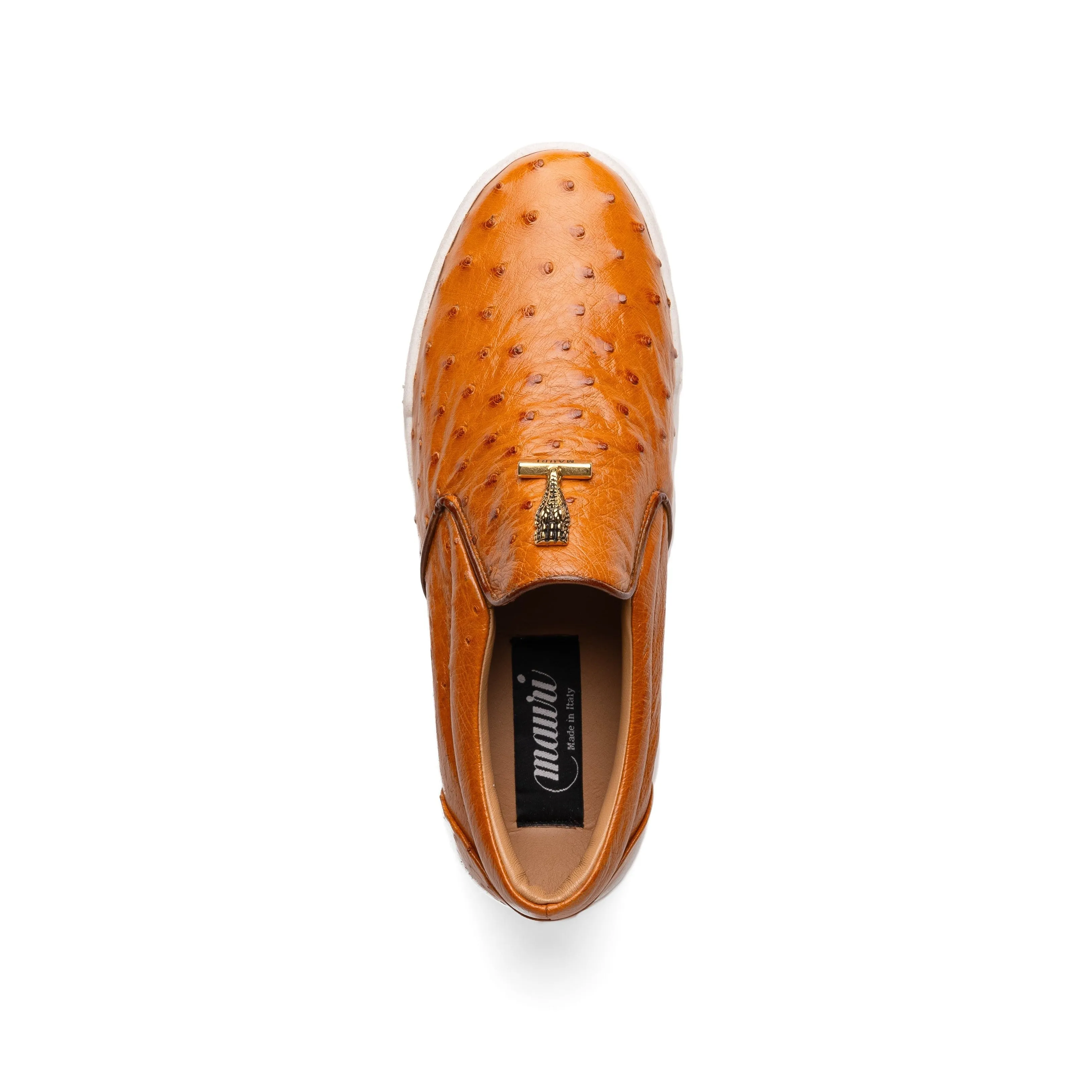 Mauri Posh 8419/1 Men's Shoes Light Rust Exotic Ostrich Slip-On Sneakers (MA5617)