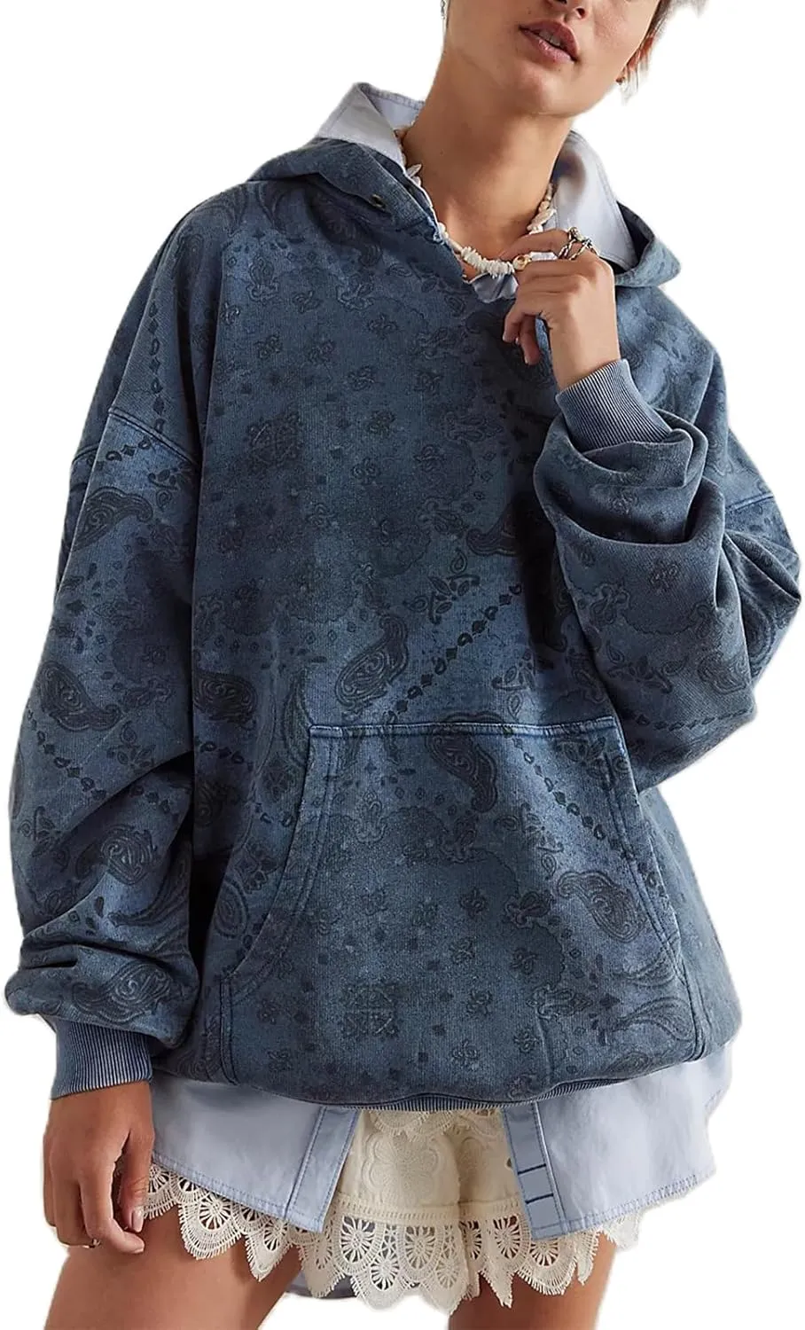 Meiweileya Oversized Graphic Hoodies for Women Y2k Long Sleeve Doop Sweatshirts Top Print Floral Crewneck