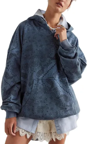 Meiweileya Oversized Graphic Hoodies for Women Y2k Long Sleeve Doop Sweatshirts Top Print Floral Crewneck