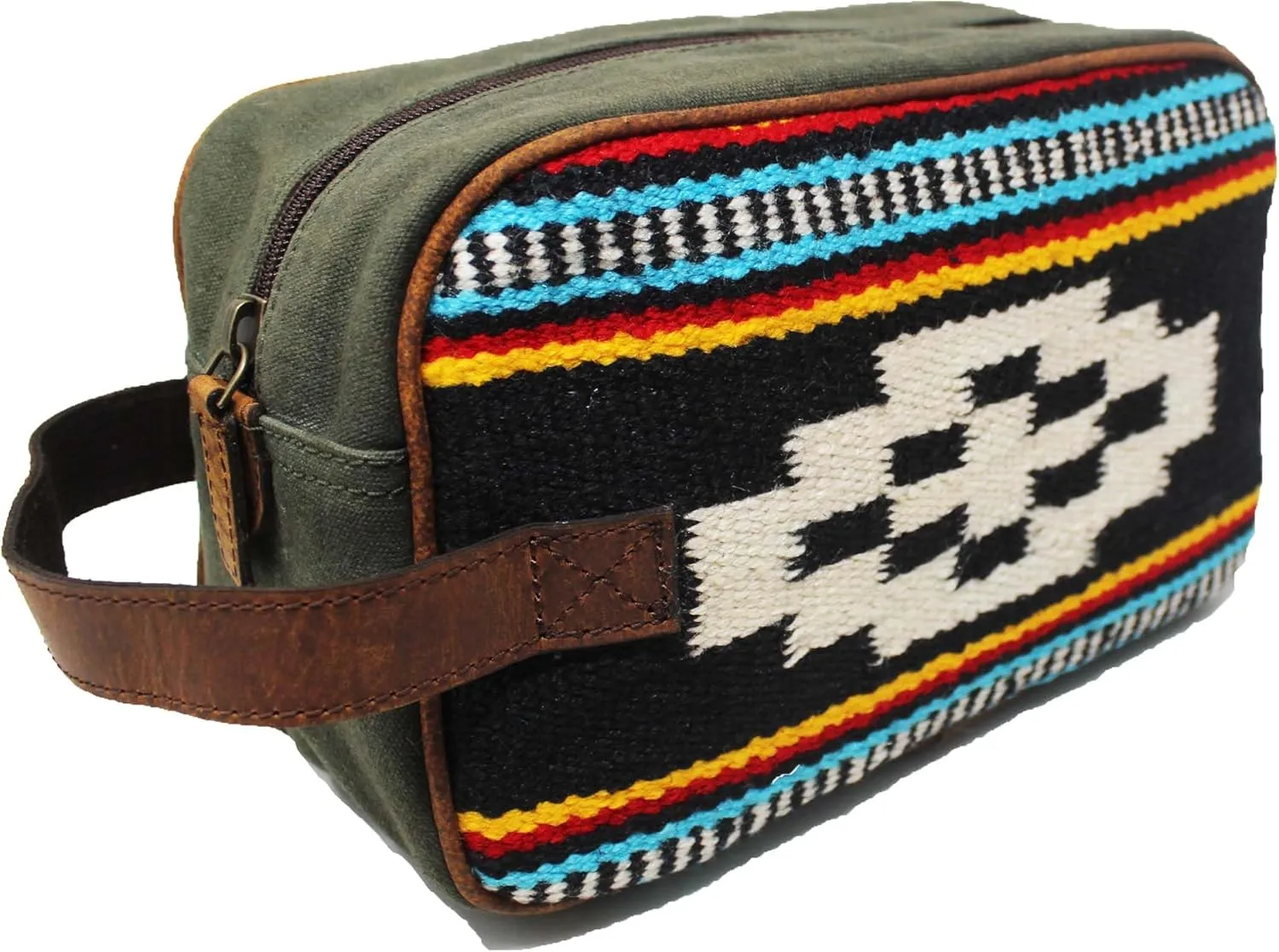 Men Women Western Woven Genuine Leather Toiletry Dopp Kit Cosmetic Travel Bag 18SKTWoolDopp