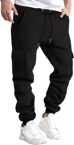 Mens Cargo Pants Elastic Waist Lightweight Cargo Sweatpants Stretch Waistband Workout Joggers Athletic Hiking Pants
