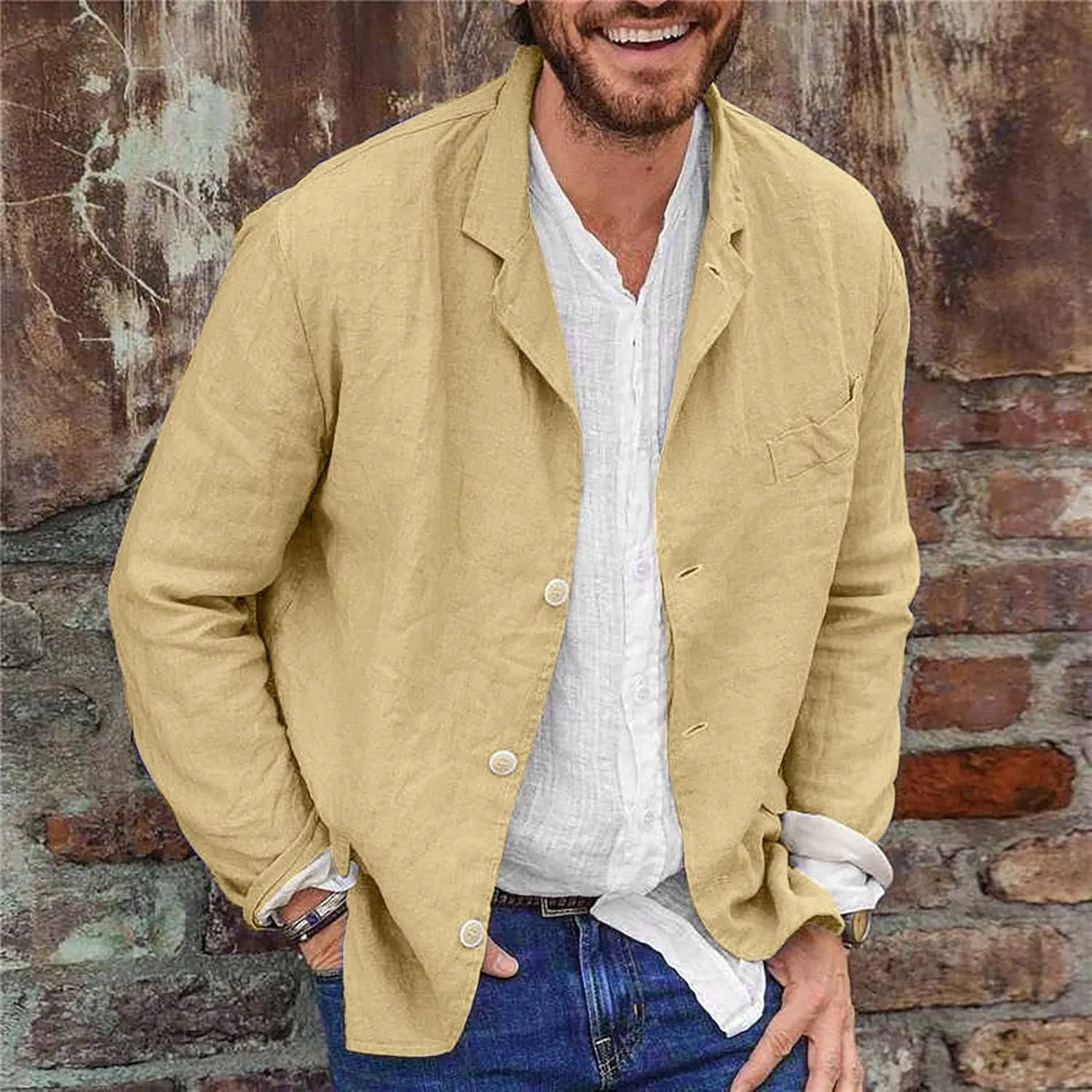 Men's Casual Blazer Jackets Cotton Linen Lightweight Sports Coats Relaxed Fit Single Breasted Summer Lapel Suit Outwear