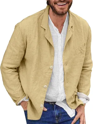 Men's Casual Blazer Jackets Cotton Linen Lightweight Sports Coats Relaxed Fit Single Breasted Summer Lapel Suit Outwear