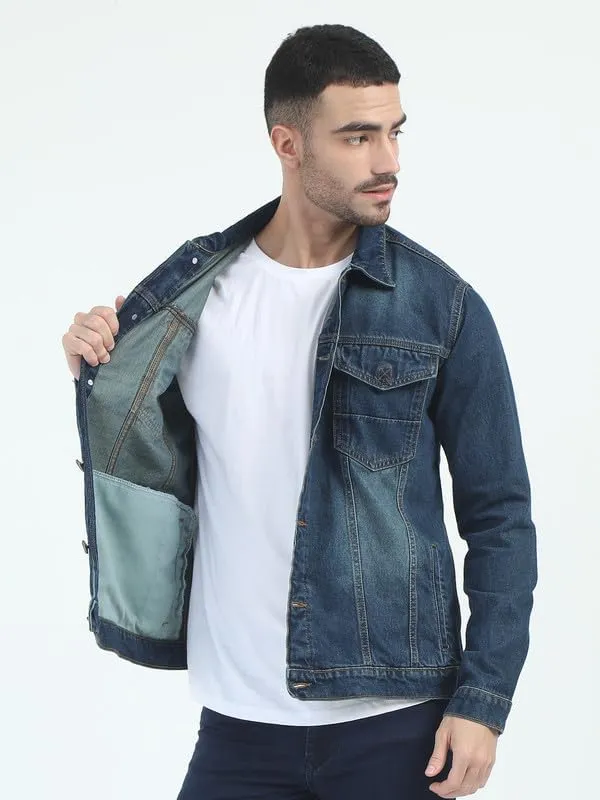 Men's Denim Cotton Solid Spread Collar Slim Fit Full Sleeve Four Pocket Casual Denim Jacket
