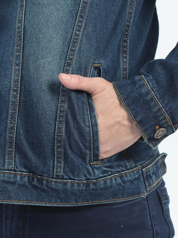 Men's Denim Cotton Solid Spread Collar Slim Fit Full Sleeve Four Pocket Casual Denim Jacket
