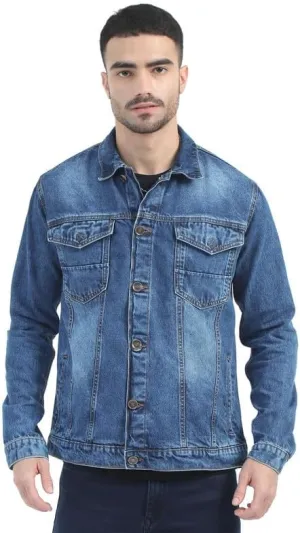 Men's Denim Cotton Solid Spread Collar Slim Fit Full Sleeve Four Pocket Casual Denim Jacket