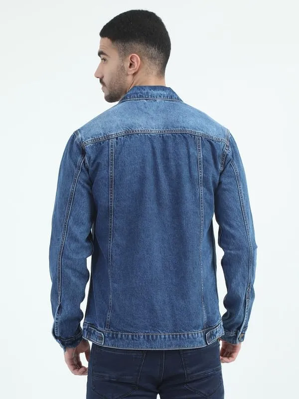 Men's Denim Cotton Solid Spread Collar Slim Fit Full Sleeve Four Pocket Casual Denim Jacket