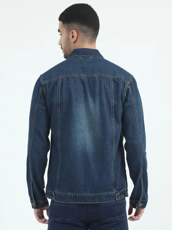 Men's Denim Cotton Solid Spread Collar Slim Fit Full Sleeve Four Pocket Casual Denim Jacket
