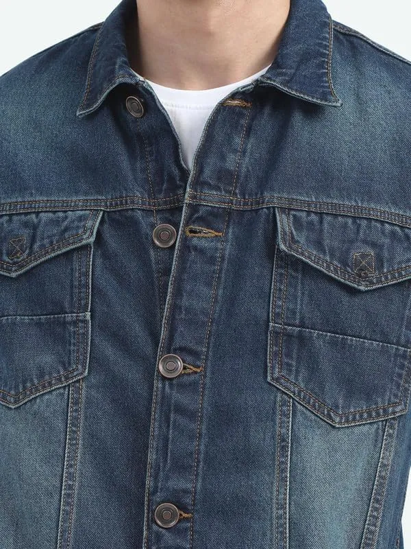 Men's Denim Cotton Solid Spread Collar Slim Fit Full Sleeve Four Pocket Casual Denim Jacket