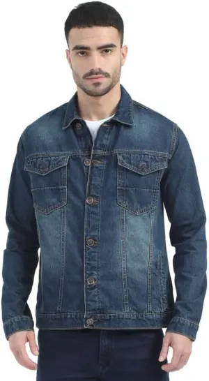 Men's Denim Cotton Solid Spread Collar Slim Fit Full Sleeve Four Pocket Casual Denim Jacket
