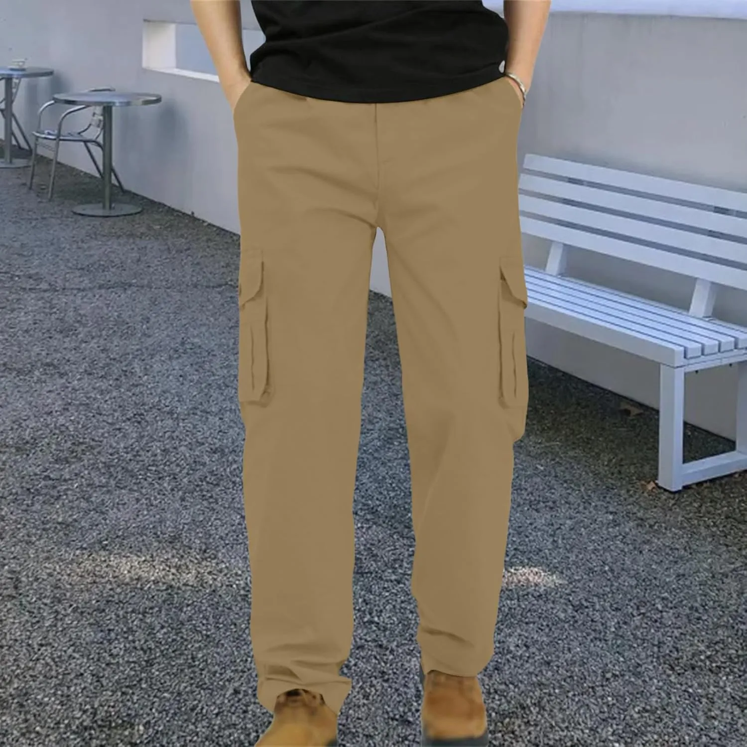 Men's Fashion Cargo Pants Slim Fit Straight Leg Trousers Open Bottom Athletic Pants Business Leisure Cargo Trousers