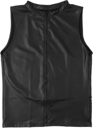 Mens Fashion Casual Solid Color Leather Sexy Coat Sexy Leather Coat Clothes Vest Mesh Lingerie