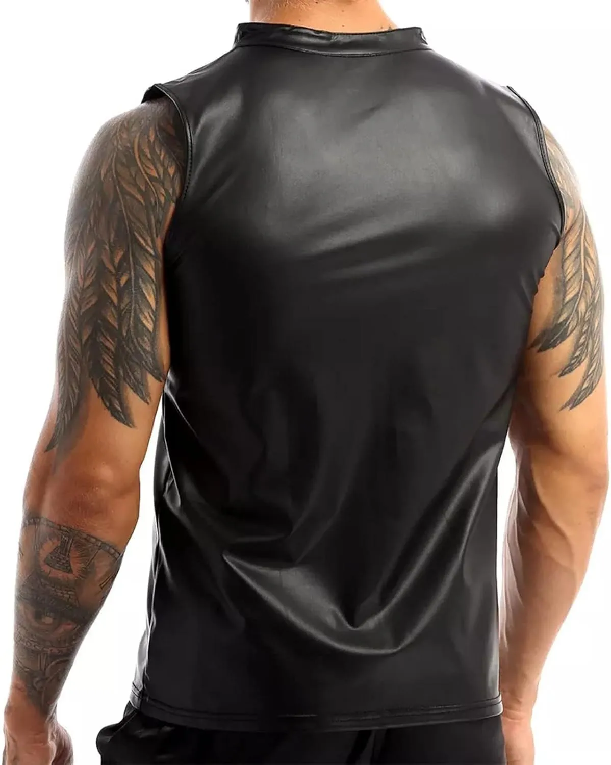 Mens Fashion Casual Solid Color Leather Sexy Coat Sexy Leather Coat Clothes Vest Mesh Lingerie