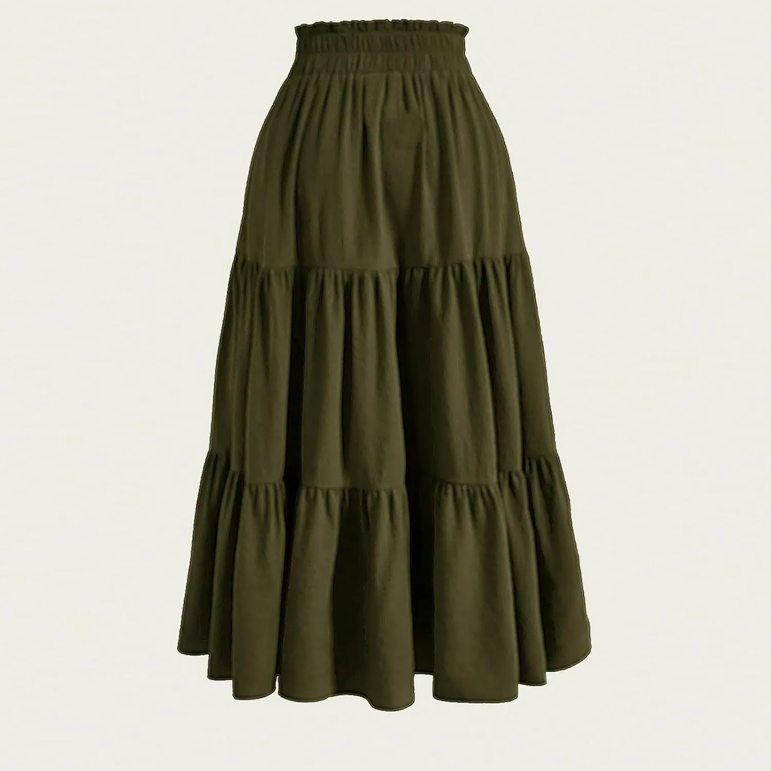 Midi Skirts for Women - Bohemian High Waist Elastic Ruffle A-Line Pleated Skirt for Summer