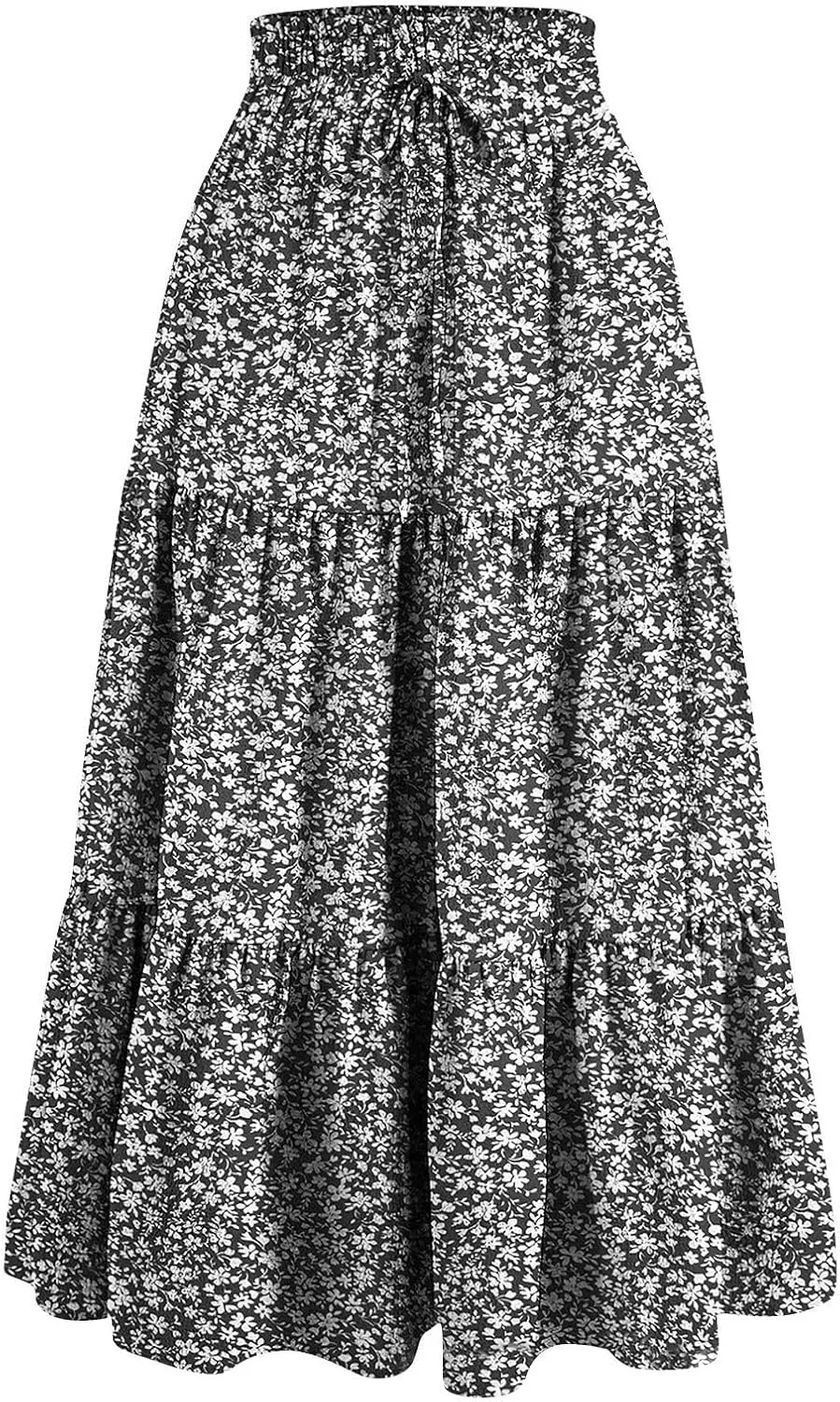 Midi Skirts for Women - Bohemian High Waist Elastic Ruffle A-Line Pleated Skirt for Summer