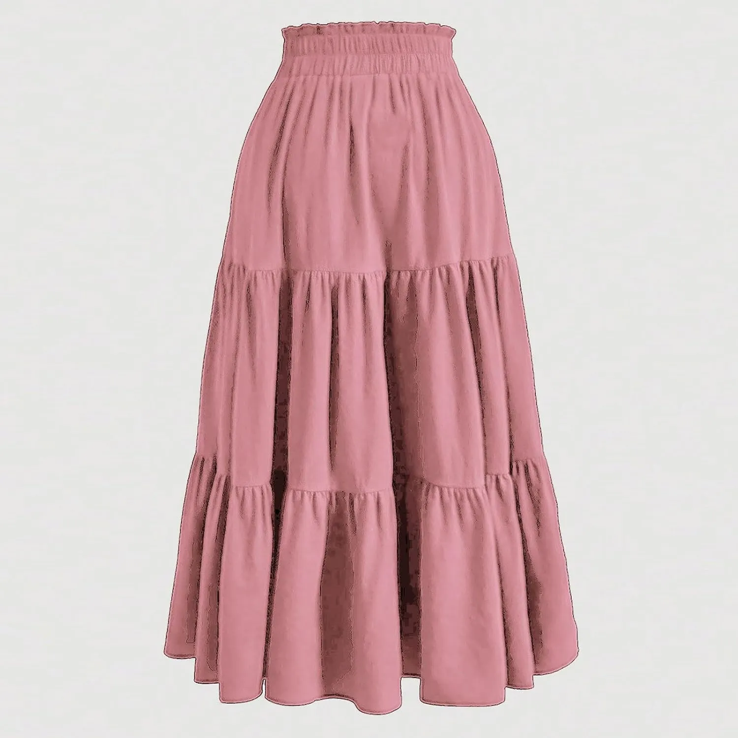Midi Skirts for Women - Bohemian High Waist Elastic Ruffle A-Line Pleated Skirt for Summer