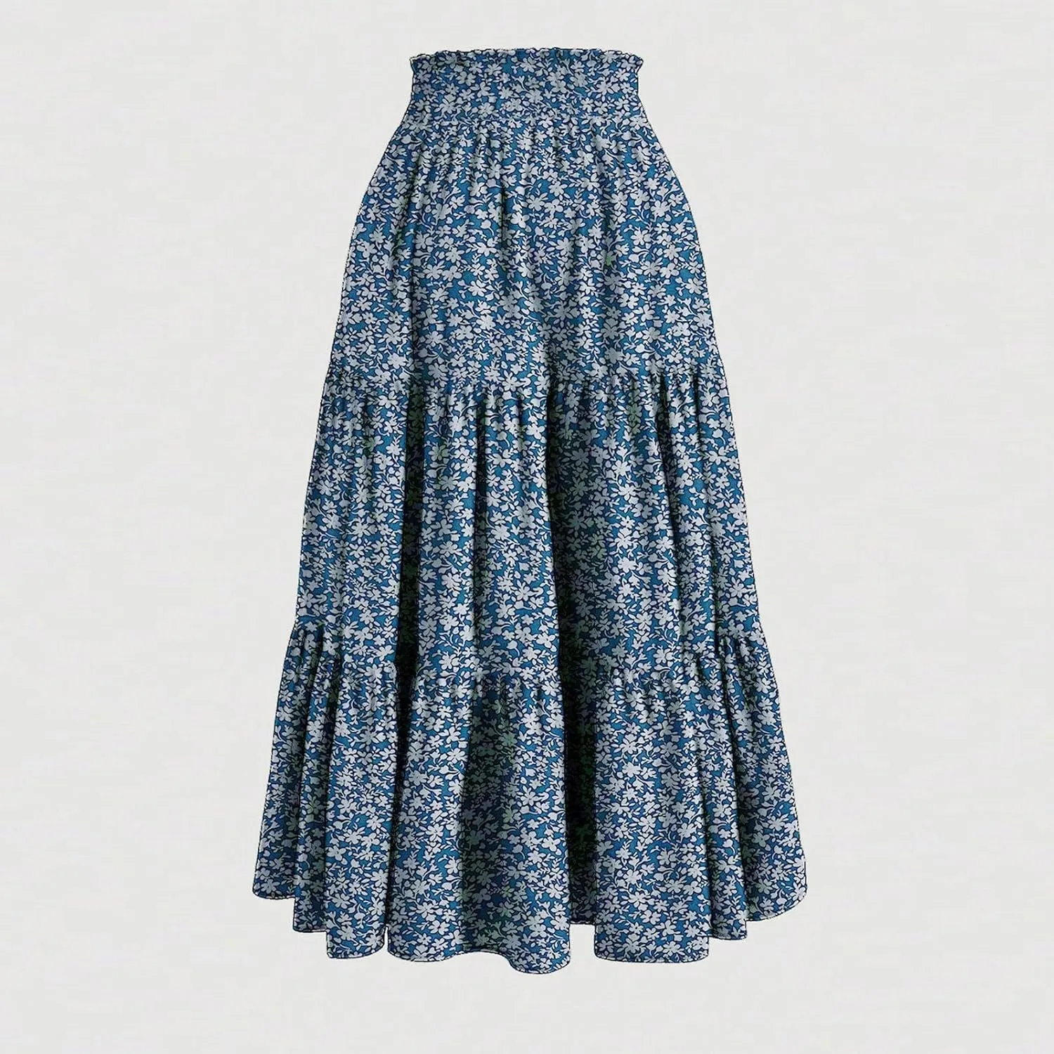 Midi Skirts for Women - Bohemian High Waist Elastic Ruffle A-Line Pleated Skirt for Summer