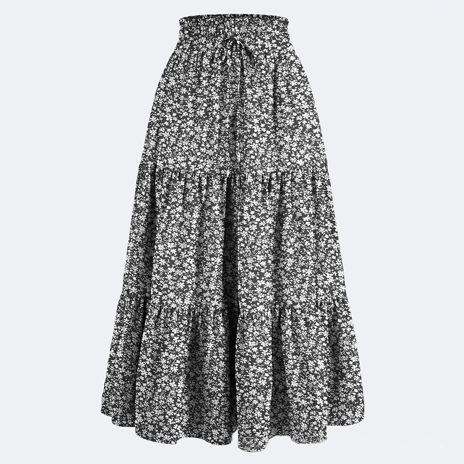 Midi Skirts for Women - Bohemian High Waist Elastic Ruffle A-Line Pleated Skirt for Summer