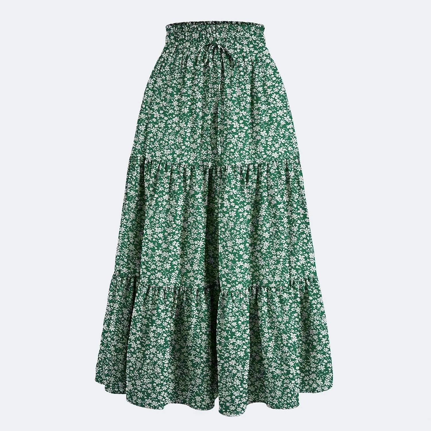 Midi Skirts for Women - Bohemian High Waist Elastic Ruffle A-Line Pleated Skirt for Summer