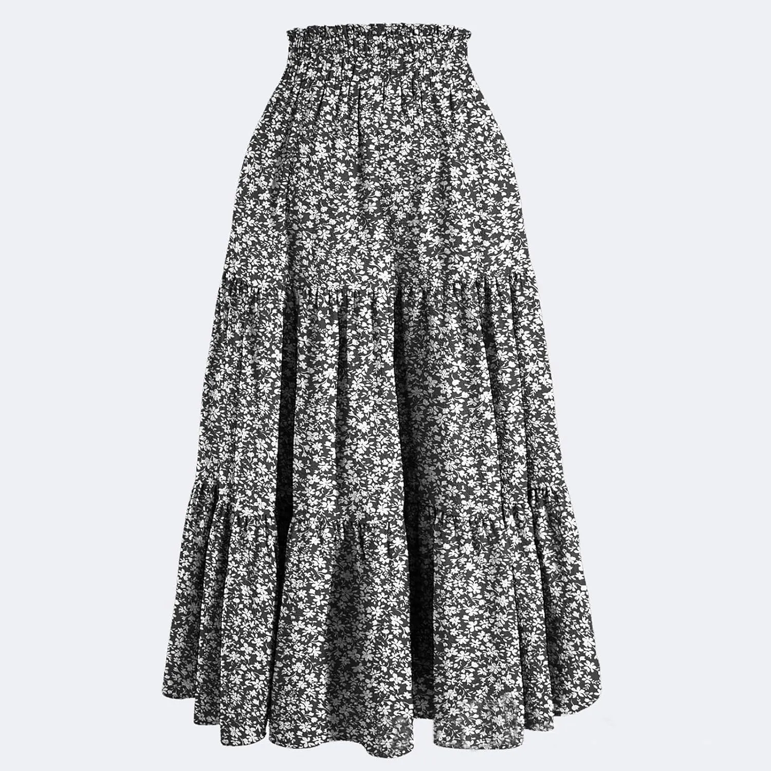 Midi Skirts for Women - Bohemian High Waist Elastic Ruffle A-Line Pleated Skirt for Summer